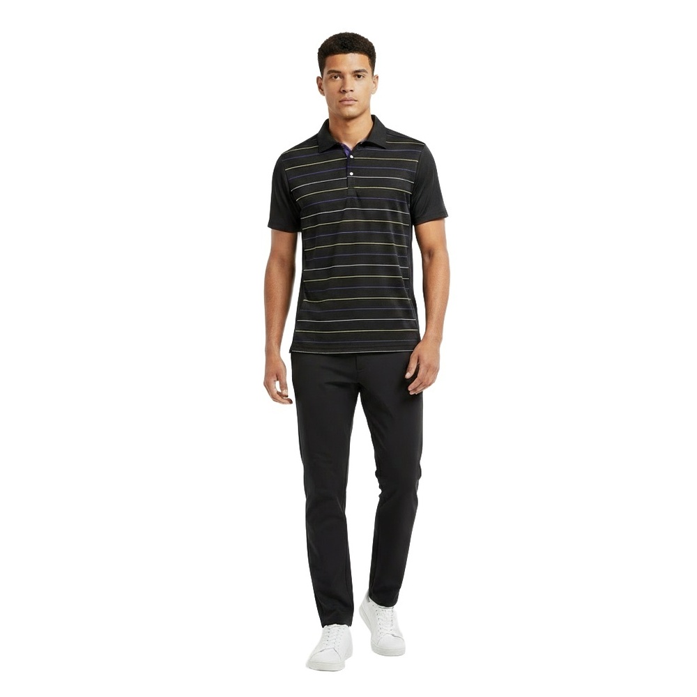 CALLAWAY Polo Shirt Men’s Size M – Black Yellow Blue Striped Golf Performance